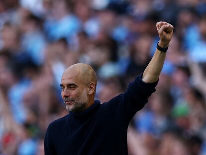 Pep Guardiola, hace un mes entrenando al Manchester City.