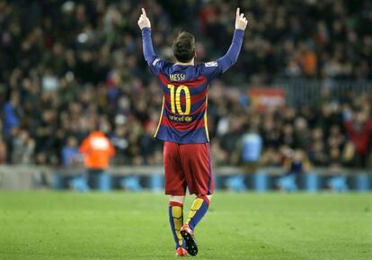Messi celebra su segundo gol en el partido de Copa contra el Espanyol.