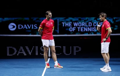 Ferrer dedica unas palabras a Nadal en el Martín Carpena en el homenaje al balear tras quedar España eliminada en cuartos de la Davis ante Países Bajos.