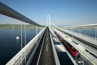 Imagen digital de los carriles que se extenderían por puente que uniría Silicia a la península de Italia.