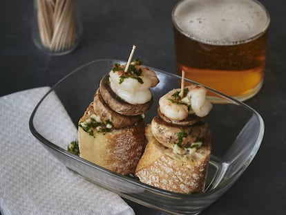 La receta: pincho de champiñones con gambas