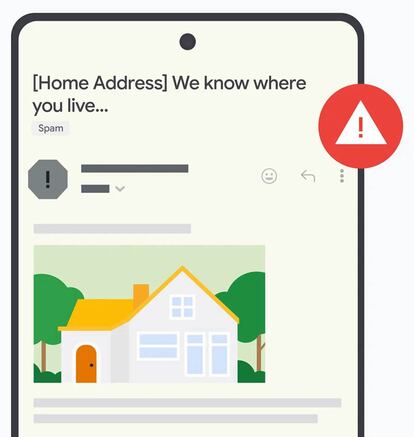Gmail con un icono de aviso de peligro