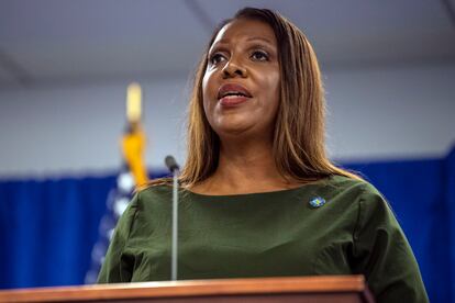 Letitia James, fiscal general de Nueva York, el pasado 21 de septiembre durante la presentación de la demanda por fraude contra los Trump.