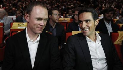Contador y Froome durante la presentación del Tour de Francia en París.