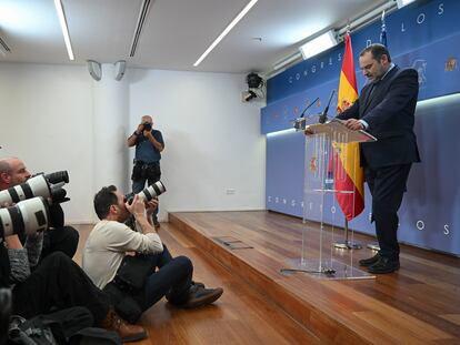 José Luis Ábalos, durante la rueda de prensa el Congreso para anunciar que pasaría al Grupo Mixto.