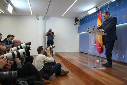 José Luis Ábalos, durante la rueda de prensa el Congreso para anunciar que pasaría al Grupo Mixto.