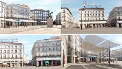 Simulaciones digitales de cómo quedarán los toldos en la Puerta del Sol de Madrid.