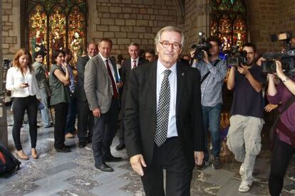 El alcalde de Barcelona Xavier Trias a la salida de la reunión del consejo territorial de la candidatura Barcelona- Pirineos.