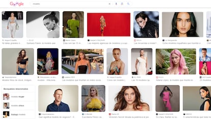 Un ejemplo de búsqueda de la palabra "modelo" en Google Imágenes, una de las que tiene mayor diferencia muestra entre géneros.