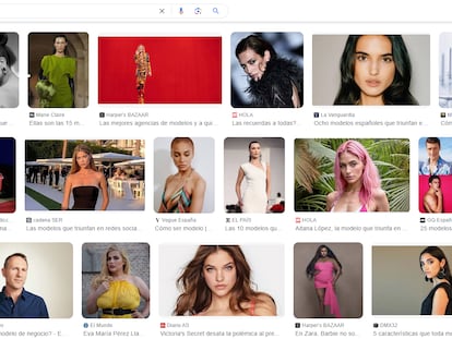 Un ejemplo de búsqueda de la palabra "modelo" en Google Imágenes, una de las que tiene mayor diferencia muestra entre géneros.
