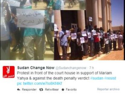 Cuenta de Twitter de la organización Sudan Change Now que sigue las protestas tras conocerse el veredicto.