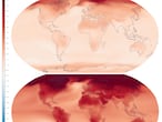 Proyección sobre el aumento de las temperaturas medias en el planeta con un calentamiento global de 1,5 grados (arriba) y un calentamiento de 4 grados (abajo).