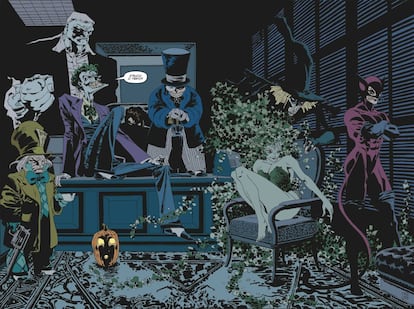 No hay otro comienzo posible. 'El largo Halloween' de Jeph Loeb y Tim Sale es una de las obras maestras indiscutibles en los cómics del justiciero de Gotham. Con Carmaine Falcone, 'El romano', como fulcro de la historia, Loeb urde una trama coral que bebe de 'El padrino' sin renunciar a la ambientación gótica propia de las fechas. 13 números sin temor al mal fario. 