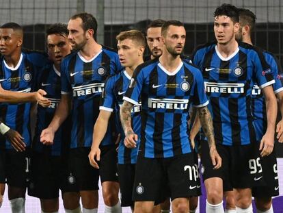 Jugadores del Inter de Milán, durante la final de la Europa League que ganó el Sevilla ante el equipo italiano. 