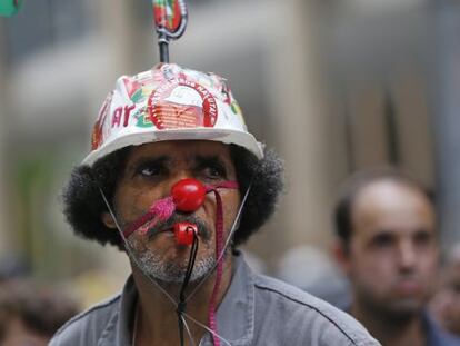 Protesto contra a corrupção em frente à Petrobras, no dia 4 de fevereiro, no Rio.