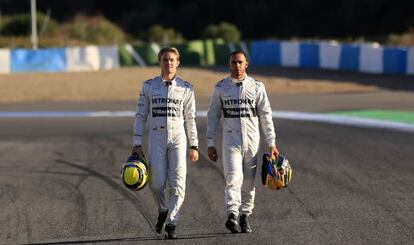 Rosberg y Hamilton, en febrero en Jerez.
