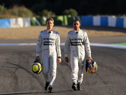Rosberg y Hamilton, en febrero en Jerez.