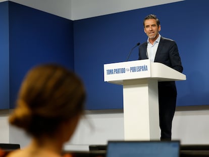 El portavoz nacional del PP, Borja Sémper, durante la rueda de prensa posterior a la reunión del Comité de Dirección del partido este lunes en Madrid.
