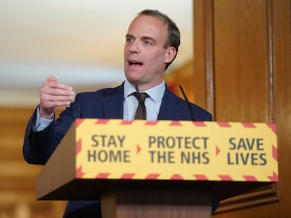 El ministro de Exteriores del Reino Unido, Dominic Raab, en la rueda de prensa de este jueves.