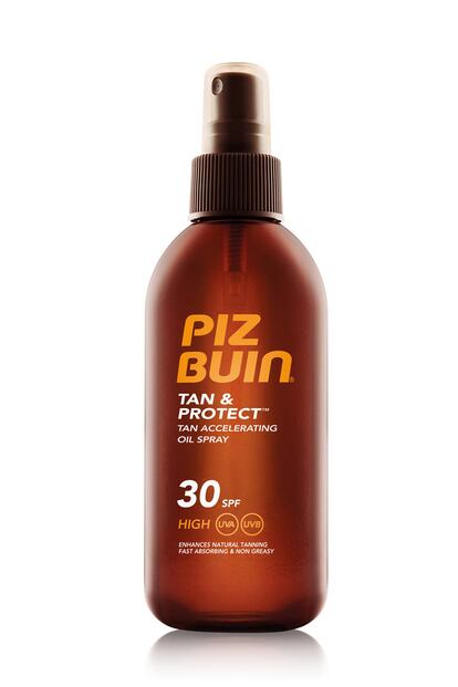 Para aquellos que no confían en que la alta protección también permite broncearse con intensidad -cosa que sí es verdad- el aceite bronceador Tan & Protect de Piz Buin les hará cambiar de opinión. Además de tener un SPF30, contiene ingredientes que aceleran la producción natural de melanina con lo que favorecen un color más intenso. Además, al ser muy hidratante, también contribuye a que el color se prolongue durante más tiempo. Cuesta 23,20 euros.