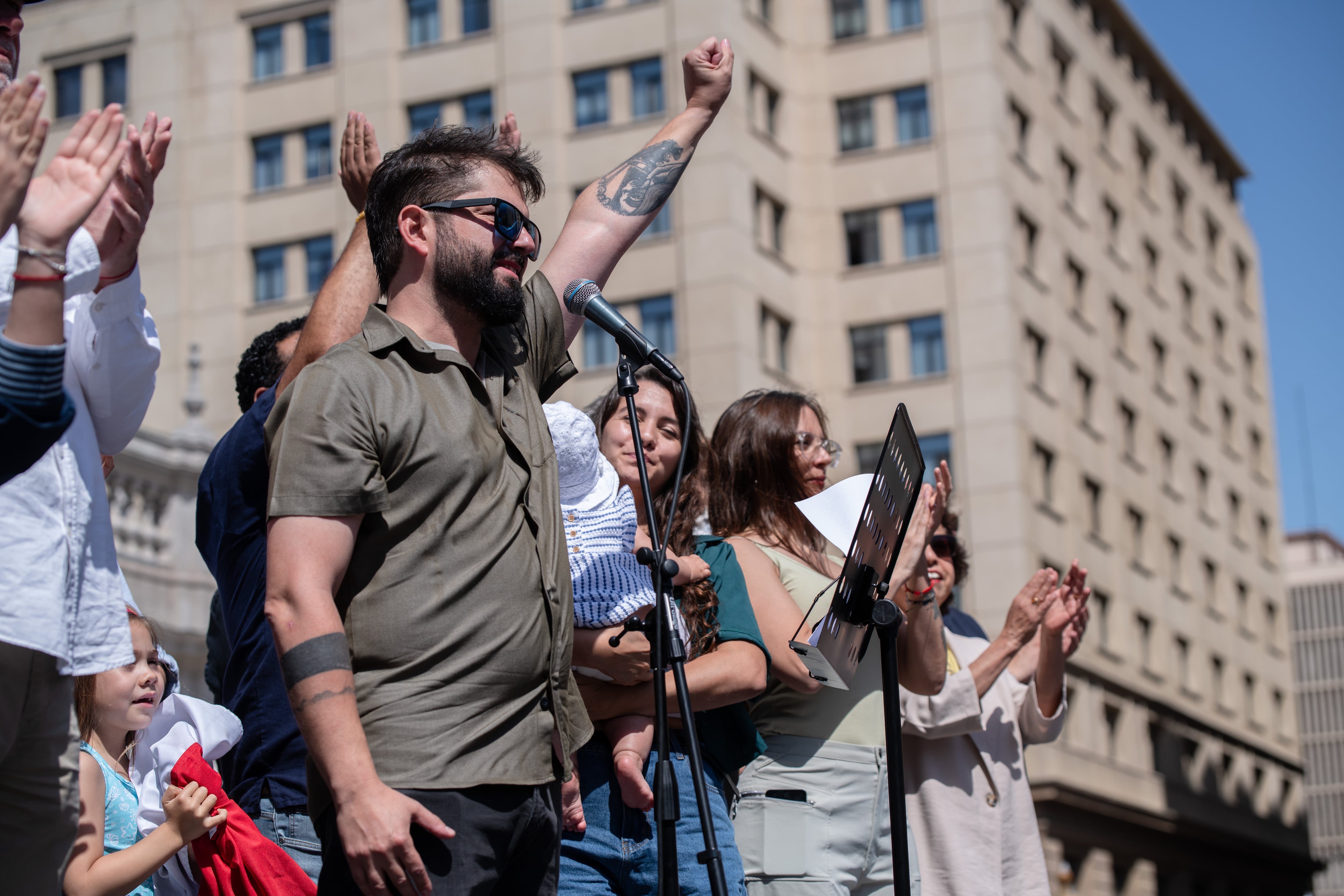Gabriel Boric en Santiago, esta mañana.