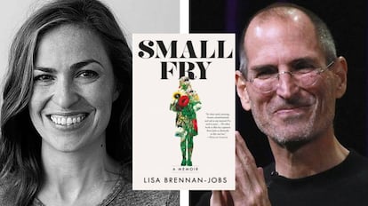 Lisa Brennan-Jobs, a capa de seu livro de memórias, e o pai, Steve Jobs.