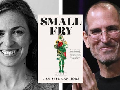 Lisa Brennan-Jobs, a capa de seu livro de memórias, e o pai, Steve Jobs.