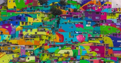 O macro mural de Las Palmitas, Pachuca. Cortesia de Germen Novo Muralismo