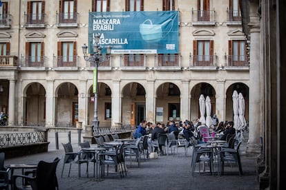 Outdoor seating at a bar in Vitoria, in the Basque Country, where food and drink establishments will be able to reopen. 