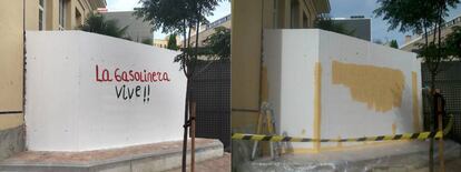 El grafiti que ha aparecido este lunes en el mural de La Gasolinera y que ha vuelto a ser pintado.