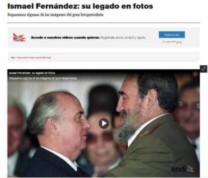 Captura del web del diari 'Nuevo Día', amb la imatge de Castro i Gorbatxov que va fer Ismael Fernández.