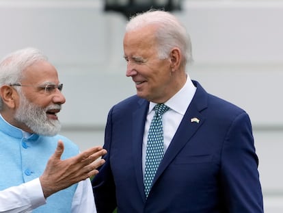 Narendra Modi y Joe Biden, este 22 de junio en el jardín de la Casa Blanca.