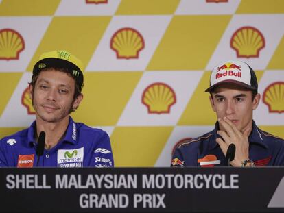 Rossi y M&aacute;rquez, en la conferencia de prensa del gran premio de Malasia.