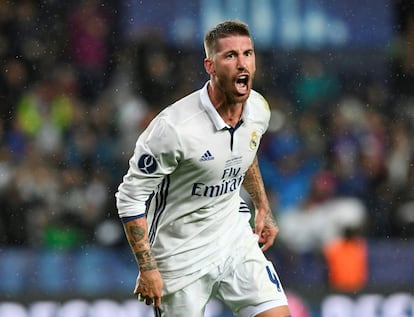 Sergio Ramos celebra el gol del empate.