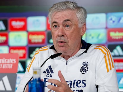 El entrenador italiano del Real Madrid, Carlo Ancelotti, en rueda de prensa el pasado viernes.