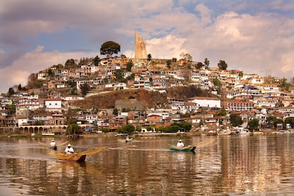 Vista de Janitzio, una de las islas del lago de Pátzcuaro.