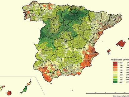 Mapa de España de la incidencia del cáncer de útero