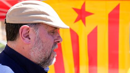 El expresidente de Esquerra, Oriol Junqueras, durante un acto electoral en Mataró (Barcelona), el 2 de junio.