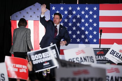 Ron DeSantis, este lunes en Des Moines tras los 'caucus' de Iowa.