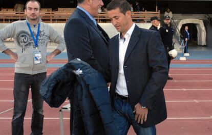 Juan Merino tras el partido contra el Huesca.