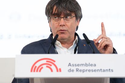 El expresidente de la Generalitat Carles Puigdemont, en Canet-en-Roussillon, Francia, donde se celebró un pleno de la asamblea de representantes del Consejo por la República.