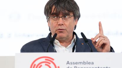 El expresidente de la Generalitat Carles Puigdemont, en Canet-en-Roussillon, Francia, donde se celebró un pleno de la asamblea de representantes del Consejo por la República.