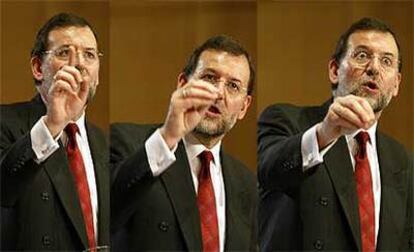 El candidato del PP a la presidencia del Gobierno, Mariano Rajoy, en varios momentos de su intervención, ayer, en Ciudad Real.