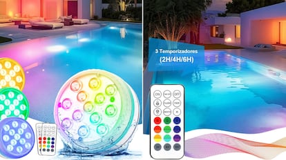 luces led sumergibles para piscinas con dos mandos a distancia.