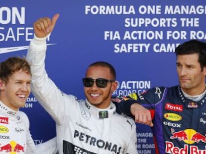 Hamilton celerba la 'pole', junto a Vettel y Webber