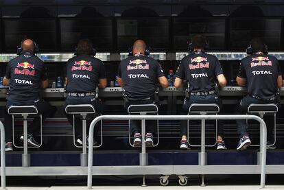 El muro de Red Bull, durante los entrenamientos.