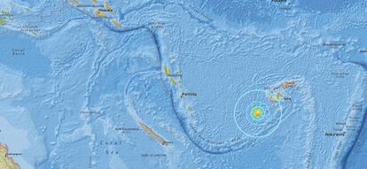Epicentro del terremoto de este martes en Fiyi. 