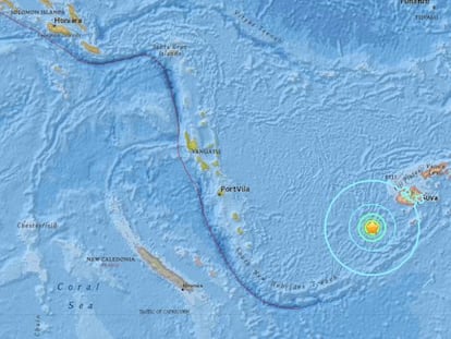 Epicentro del terremoto de este martes en Fiyi. 