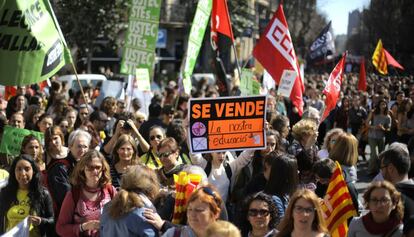 Manifestació contra la LOMCE a Barcelona, aquest 9 de març.