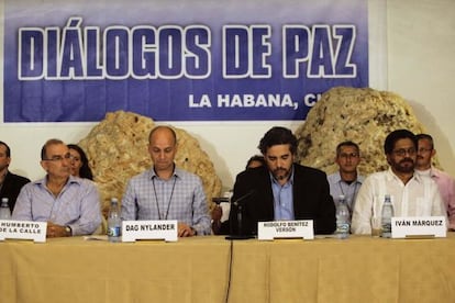 La mesa de negociación de las FARC con el Gobierno colombiano.